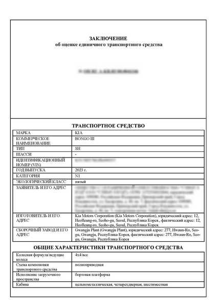 Заключение об оценке единичного транспортного средства